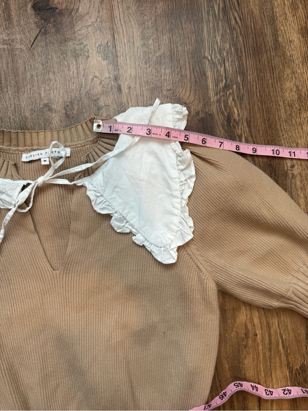 Anthropologie English Factory Puff-Sleeve Poplin Collared Sweater Size M - Picture 9 of 11